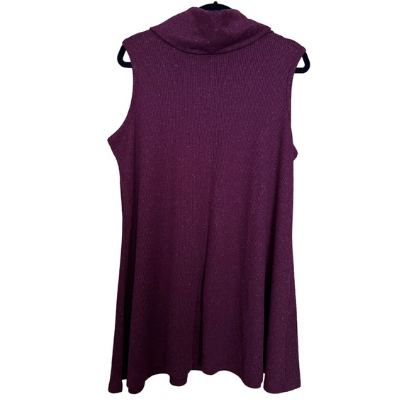 a.n.a Sleeveless Tunic Knit Sweater Size 1X Wine Polyester Linen Blend Cowl Neck - Picture 2 of 9